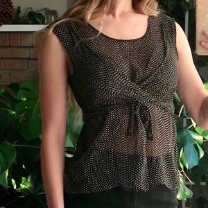 Max Mara 100% Silk Sheer Polka Dot Wrap Blouse